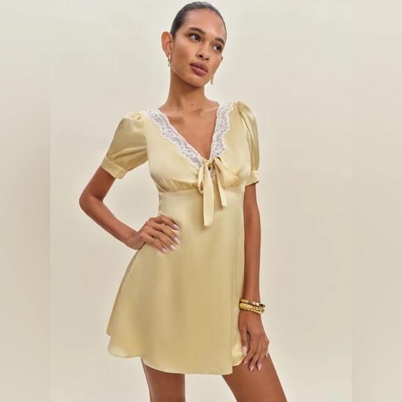 Reformation Dresses & Skirts - Reformation Avin Silk Dress in Blonde. Brand new without tags,  never worn.